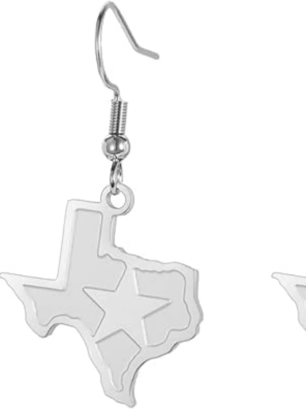 Silver Earrings the Shape of Texas‎ with Lone Star Dangle Statement
